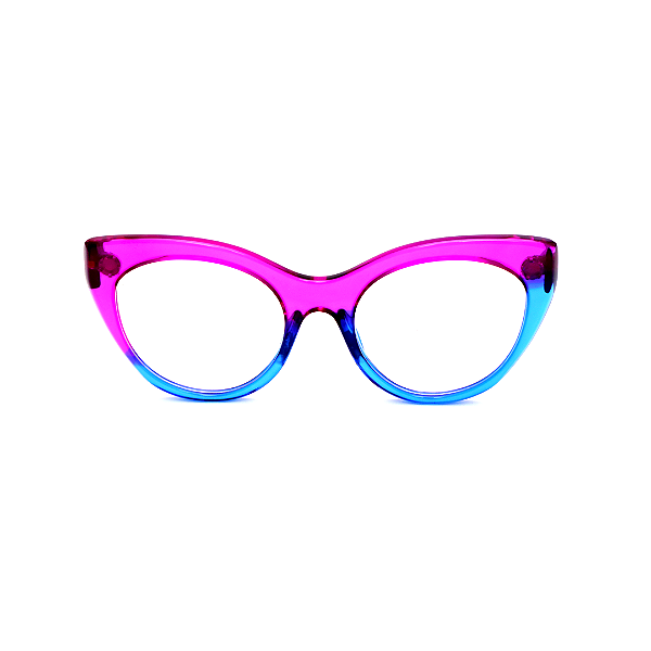 Óculos de Grau Gustavo Eyewear G65 3 em azul e violeta. Hastes violeta.