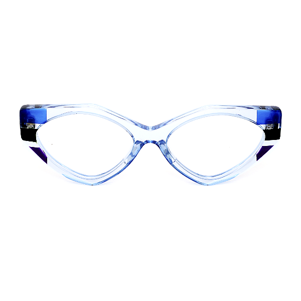 Óculos de Grau Gustavo Eyewear G161 2 nas cores azul, violeta e preto. Hastes azuis. Geométricos