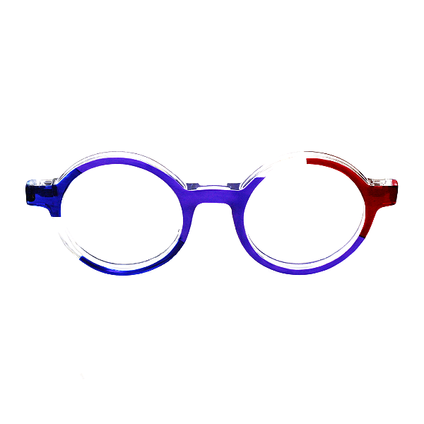 Óculos de Grau Gustavo Eyewear G163 3 em cristal, azul, violeta e vermelho. Hastes violeta. Redondos