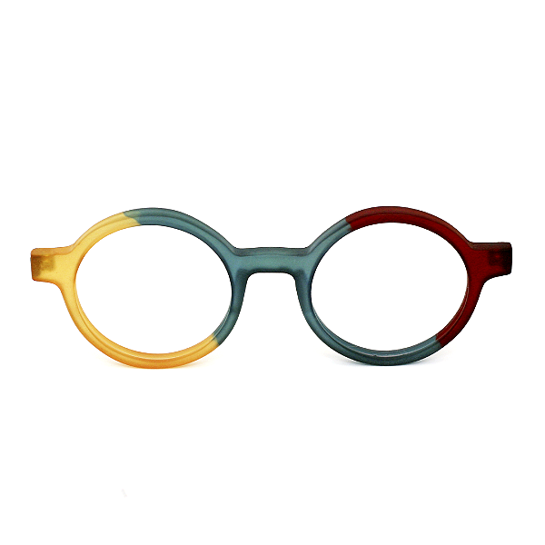 Óculos de Grau Gustavo Eyewear G163 1 em amarelo, verde e vermelho. Hastes pretas. Redondos