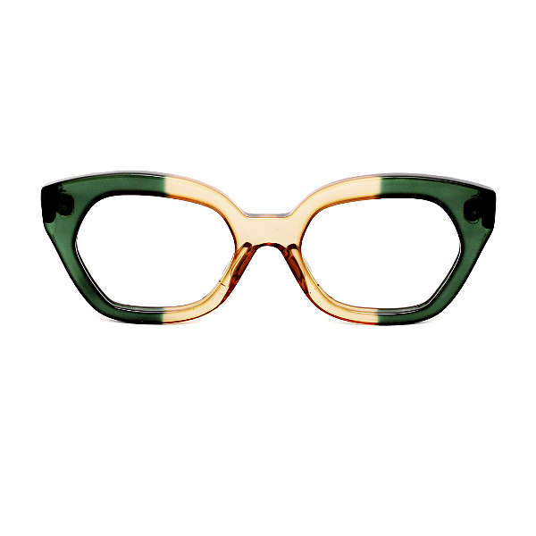 Óculos de Grau Gustavo Eyewear G70 4 em verde e âmbar. Hastes verdes.