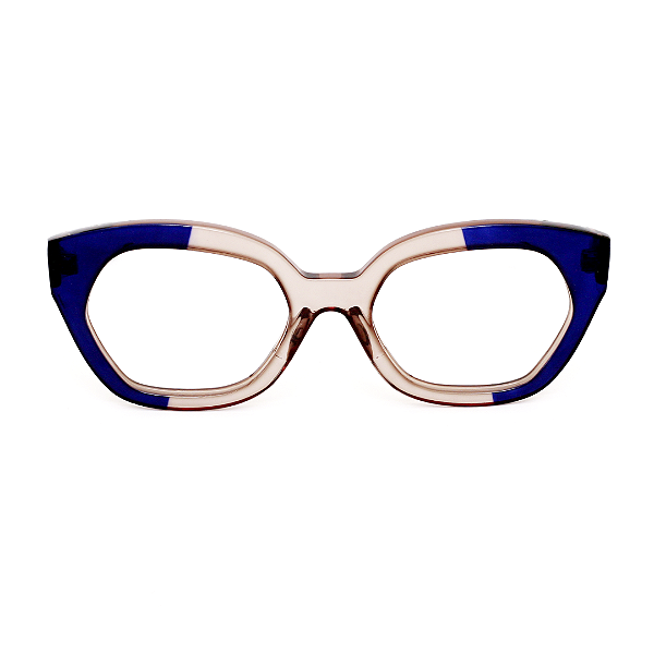 Óculos de Grau Gustavo Eyewear G70 7 em azul e âmbar. Hastes azuis.