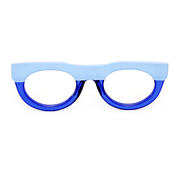 Óculos de Grau Gustavo Eyewear G120 1 em tons de azul e hastes pretas.