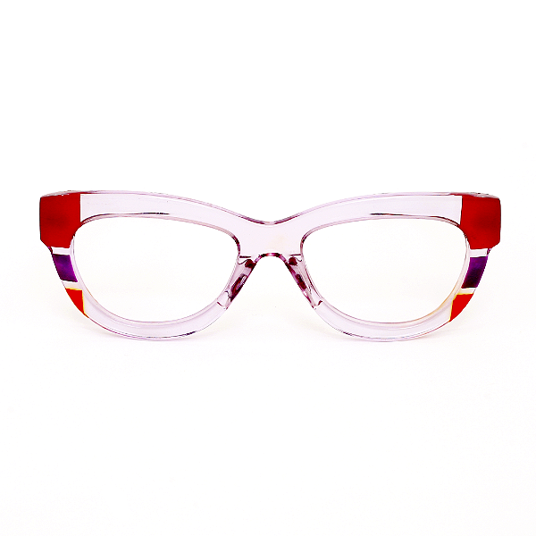 Óculos de Grau Gustavo Eyewear G73 2 Lilás, vermelho e violeta. Hastes em Animal Print