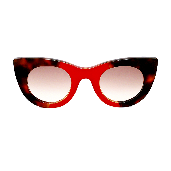 Óculos de Sol Gustavo Eyewear G48 2 em Animal Print e vermelho. Hastes em Animal Print e lentes marrom degrade.