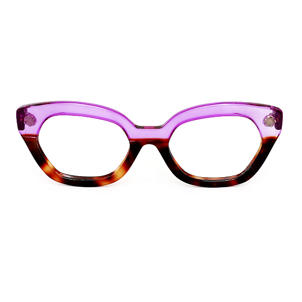 Óculos de Grau Gustavo Eyewear G70 9 em Animal Print e violeta. Hastes violeta. Clássico