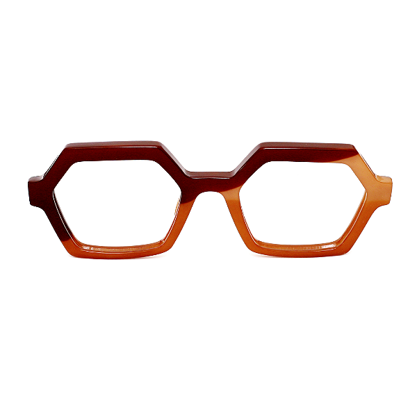 Óculos de Grau Gustavo Eyewear G123 3 em marrom, doce de leite e caramelo. Hastes pretas. Doce de Leite