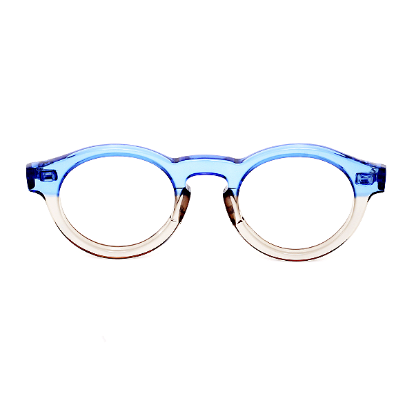 Óculos de Grau Gustavo Eyewear G29 10 em azul e fumê. Hastes azuis. Unisex