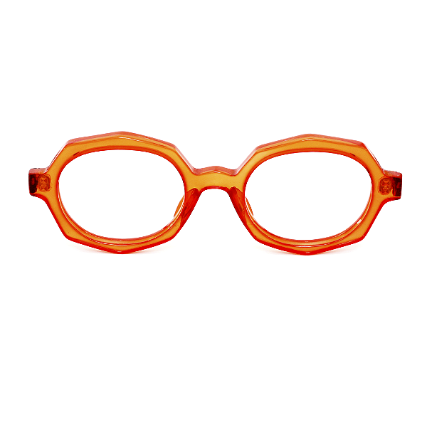 Óculos de Grau Gustavo Eyewear G121 7 laranja e hastes marrom.