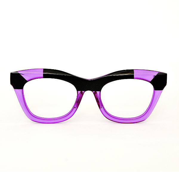 Óculos de Grau Gustavo Eyewear G69 6 violeta e preto. Hastes pretas.