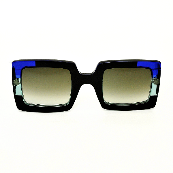 Óculos de Sol Gustavo Eyewear G01 9 preto, azul e acqua. Hastes pretas e lentes cinza degrade.