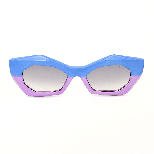 Óculos de Sol Gustavo Eyewear G92 2 azul e violeta. Hates Animal Pront e lentes cinza degrade.