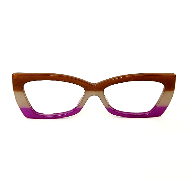 Óculos de Grau Gustavo Eyewear G81 5 Marrom, cinza e violeta. Hastes marrom.