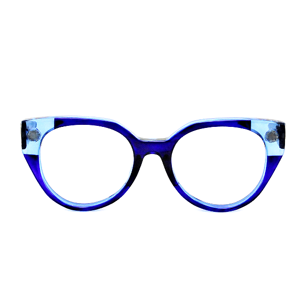 Óculos de Grau Gustavo Eyewear G117 5 Tons de azul. Hastes pretas.