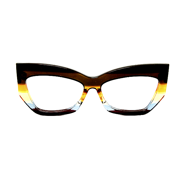 Óculos de Grau Gustavo Eyewear G168 4 Marrom, âmbar, amarelo e acqua. Hastes marrom. Murano