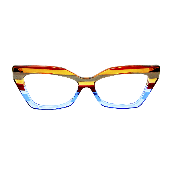 Óculos de Grau Gustavo Eyewear G167 4 Vermlho, laranja, cinza, acqua e azul. Hastes laranja. Murano