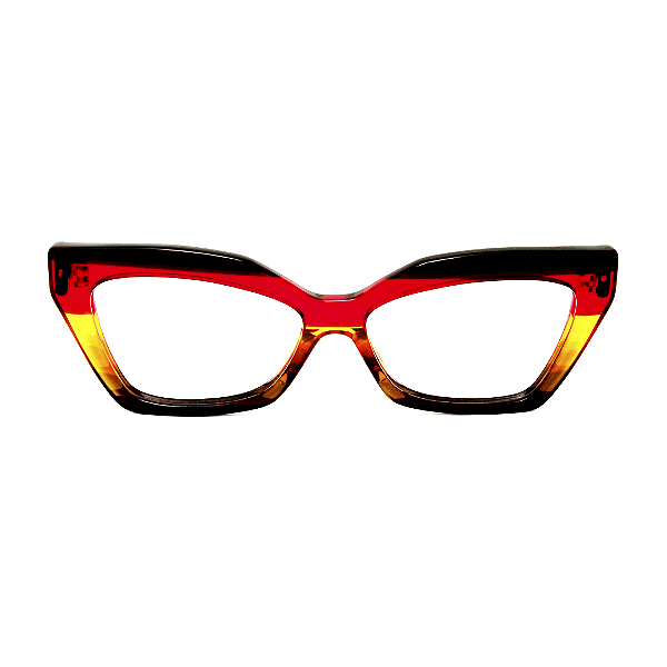 Óculos de Grau Gustavo Eyewear G167 3 Preto, vermelho, amarelo, caramelo e marrom. Hastes pretas. Murano