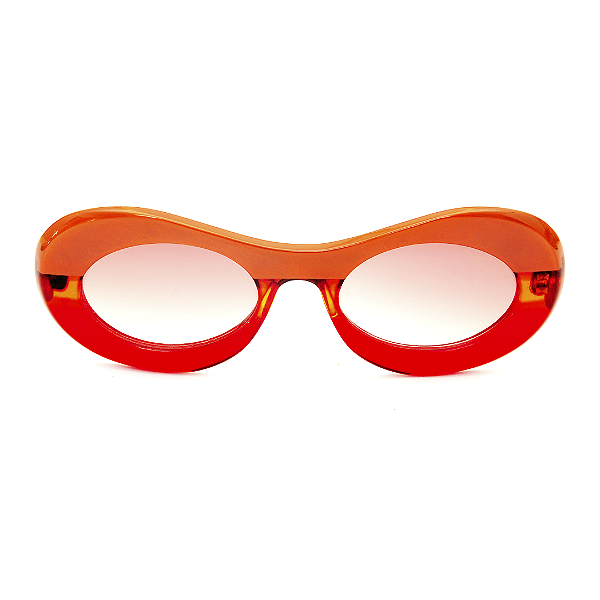 Óculos de sol Gustavo Eyewear G89 1 em Animal Print, marrom, vermelho e laranja, hastes vermelhas e lentes marrom. Art Deco