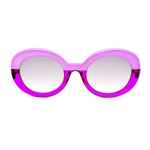 Óculos de Sol Gustavo Eyewear G61 1 rosa e violeta, hastes pretas e lentes cinza degrade.