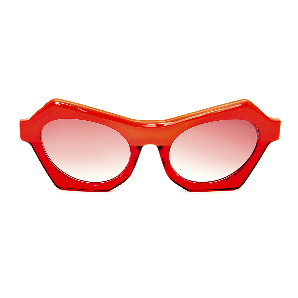 Óculos de Sol Gustavo Eyewear G138 2 vermelho, hastes Animal Print e lentes marrom degrade.