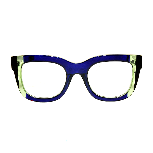 Óculos de Grau Gustavo Eyewear G57 2 Azul, acqua e preto. Hastes pretas. Black November.
