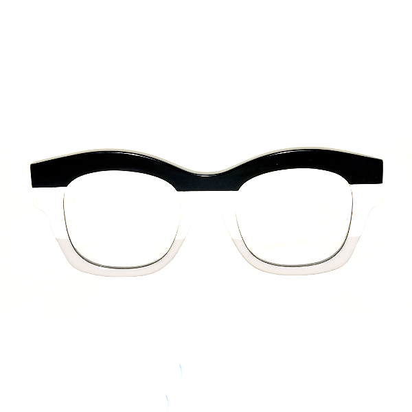 Óculos de Grau Gustavo Eyewear G58 2 Preto, branco e cinza. Hastes pretas.
