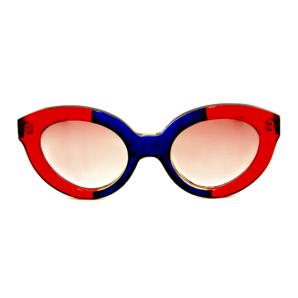 Óculos de Sol Gustavo Eyewear G25 2 Vermelho e azul, hastes vermelhas e lentes marrom degrade. Black November.