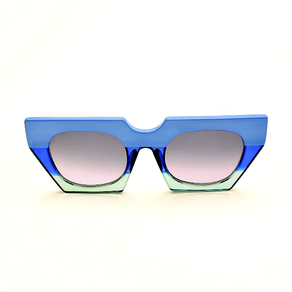 Óculos de Sol Gustavo Eyewear G137 8 Azul e acqua. Hastes pretas e lentes cinza. Black November.