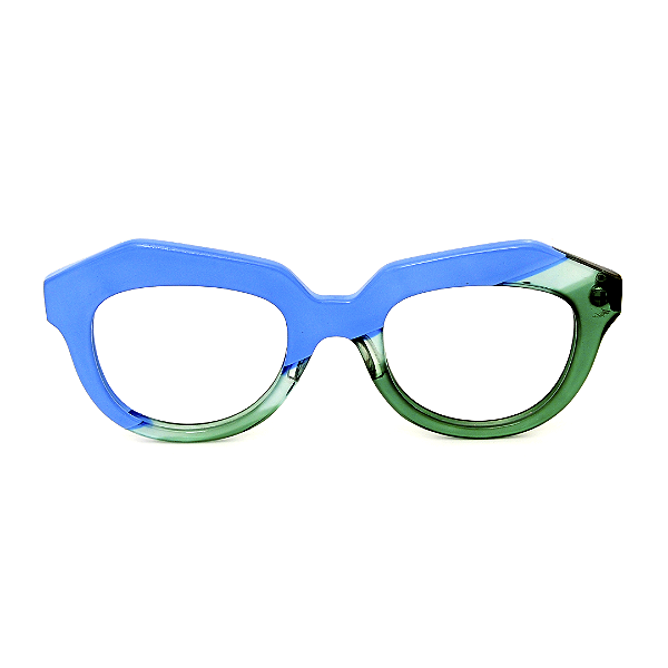 Óculos de Grau Gustavo Eyewear G37 6 Azul e verde. Hastes Animal Print. Black November.
