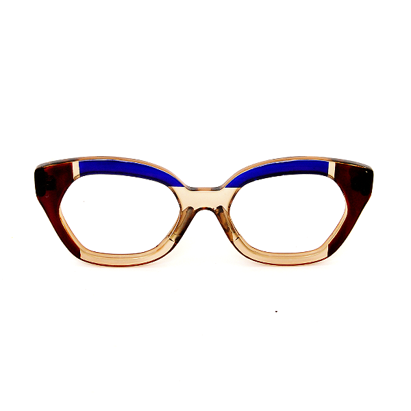 Óculos de Grau Gustavo Eyewear G70 2 Marrom, âmbar e azul. Hastes marrom. Black November