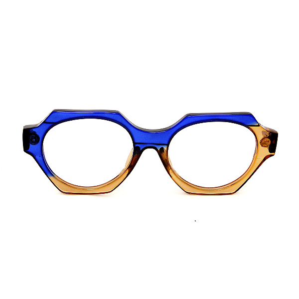 Óculos de Grau Gustavo Eyewear G72 2 Azul e âmbar. Hastes azuis.