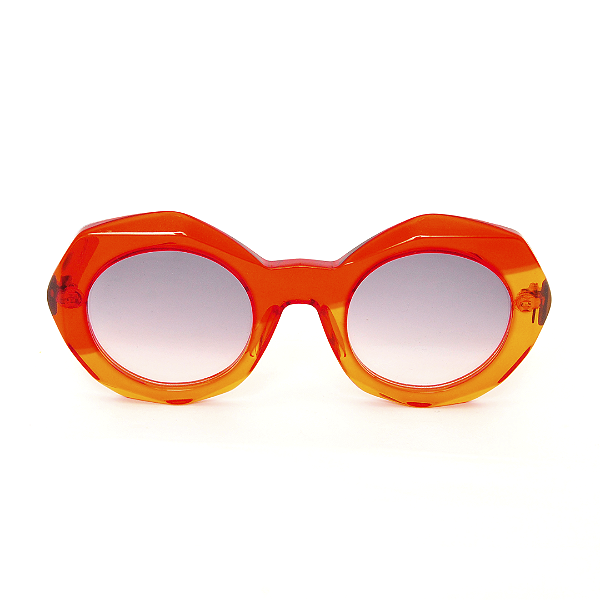 Óculos de Sol Gustavo Eyewear G90 3 Laranja e vermelho. Hastes Animal Print e lentes cinza. Black November