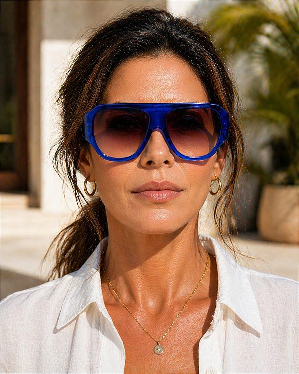 G171 — Azul | Acetato italiano Mazzucchelli, flat-top oversized, fabricado à mão no Brasil. Novidades