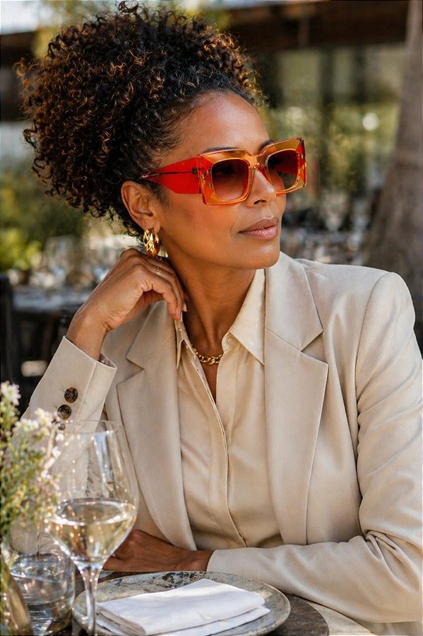 G175 — Âmbar com detalhes | Acetato italiano Mazzucchelli, oversized retangular, fabricado à mão no Brasil. Novidades