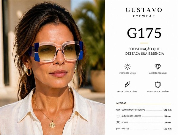 G175 — Fumê e Azul | Acetato italiano Mazzucchelli, oversized retangular, fabricado à mão no Brasil. Novidades