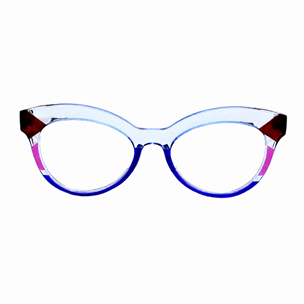 G38 — Azul, vermelho e preto | Acetato italiano Mazzucchelli, Cat-eye pronunciado com ponta acentuada, fabricado à mão no Brasil. Novidades