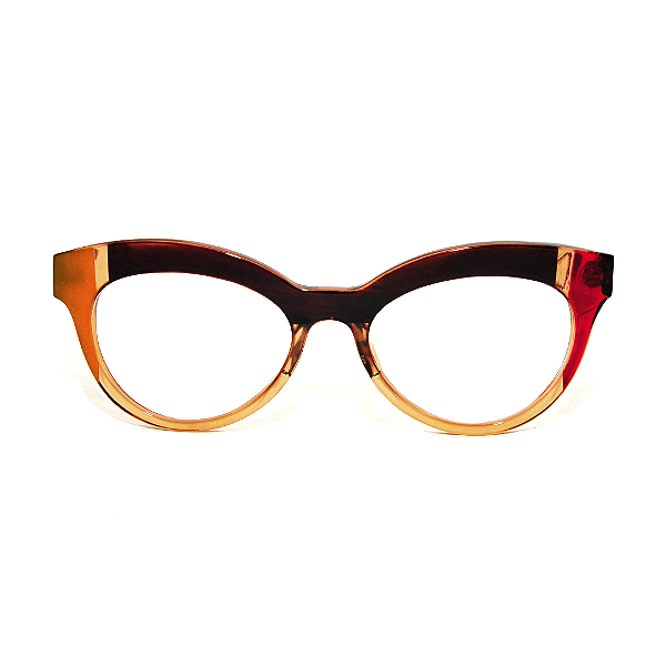 G38 — Marrom, âmbar e dourado| Acetato italiano Mazzucchelli, Cat-eye pronunciado com ponta acentuada, fabricado à mão no Brasil. Novidades