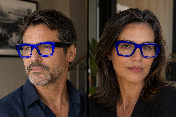G64 — Azul | Acetato italiano Mazzucchelli, retangular overside, fabricado à mão no Brasil. Novidades. Unisex