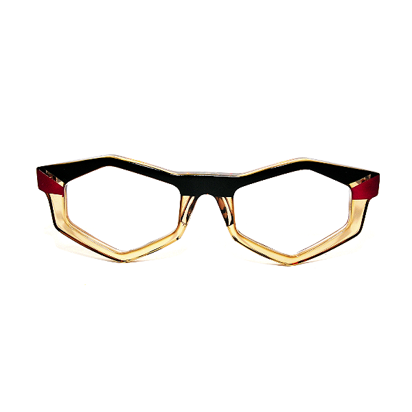 G153 — Âmbar, preto e vinho | Acetato italiano Mazzucchelli, hexágonos, fabricado à mão no Brasil. Novidades