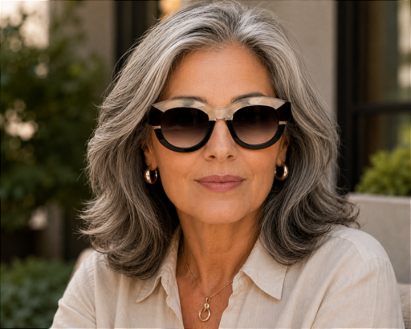 G12 — Fumê, marrom e azul | Acetato italiano Mazzucchelli, cat-eye maxi oversized, fabricado à mão no Brasil. Novidades