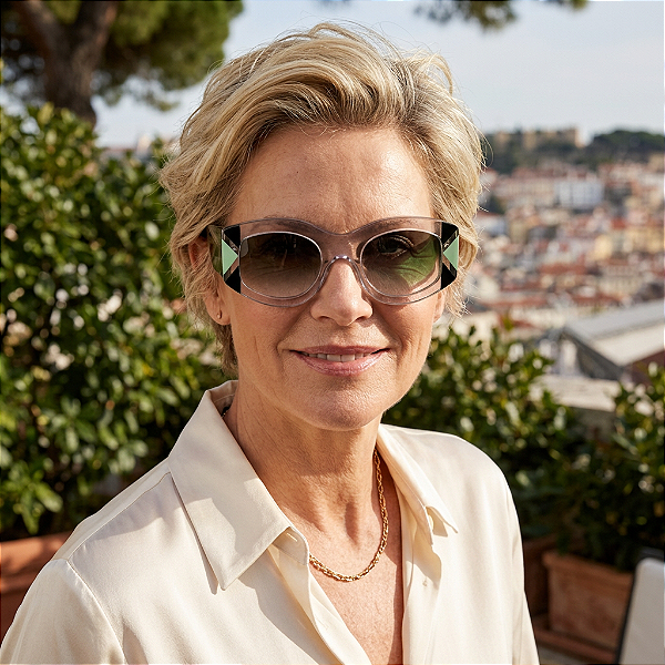 G178 — Fumê, verde e preto | Acetato italiano Mazzucchelli, Oversized com geometria escultórica única, fabricado à mão no Brasil. Novidades.