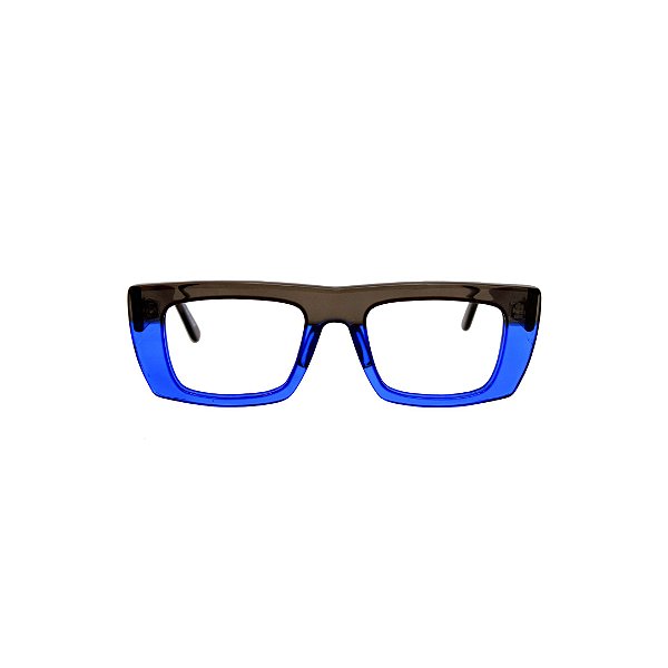 Óculos de Grau Gustavo Eyewear G80 5 nas cores fumê e azul, hastes fumê.