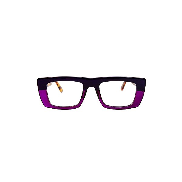 Óculos de Grau Gustavo Eyewear G80 2 nas cores roxo e lilás, hastes animal print.