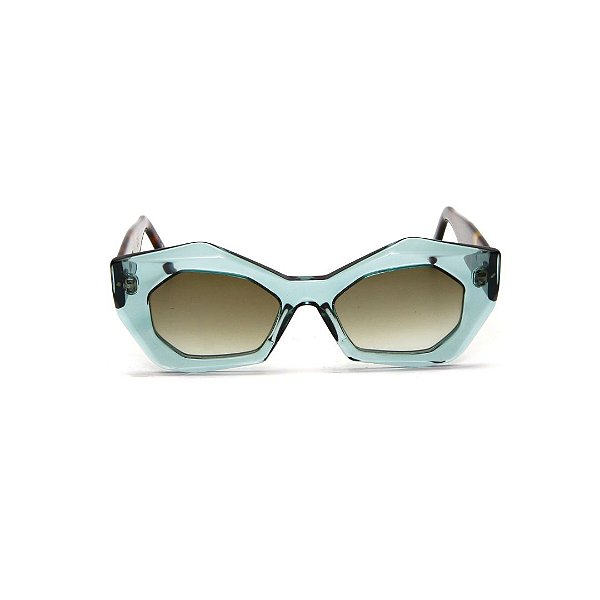 Óculos de sol Gustavo Eyewear G92 4. Cor: Acqua. Haste animal print. Lentes cinza.
