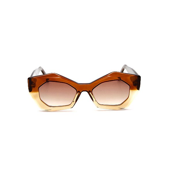 Óculos de sol Gustavo Eyewear G92 3. Cor: Marrom translúcido e âmbar. Haste marrom. Lentes marrom.