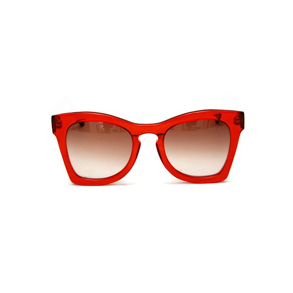 Óculos de sol Gustavo Eyewear G75 3. Cor: Vermelho translúcido. Haste animal print. Lentes marrom.