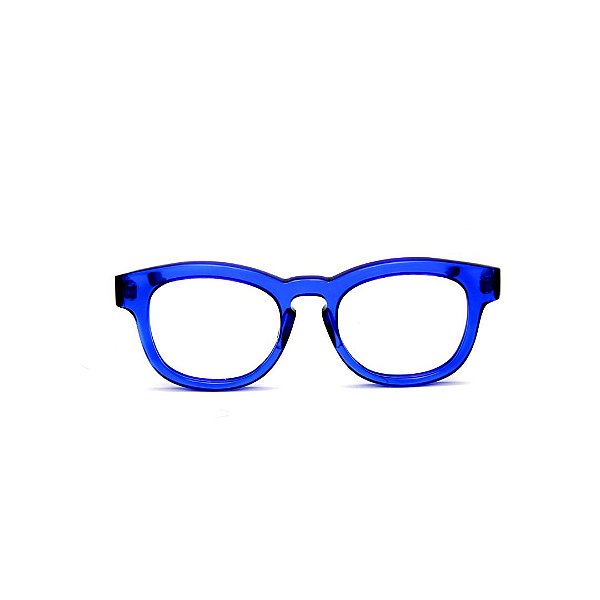Óculos de Grau Gustavo Eyewear G94 4 na cor azul e hastes animal print. Modelo masculino.
