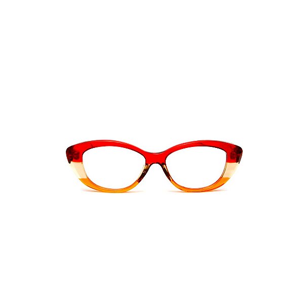 Óculos de Grau Gustavo Eyewear G50 6 nas cores vermelho, âmbar e laranja com as hastes vermelhas.