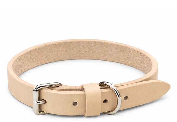 LabCollar Natural Dog / Coleira Premium em Couro Legítimo com Plaquinha de Identificação para Cães