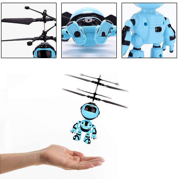 Mini Drone Robô Voador Azul Voa de Verdade Brinquedo